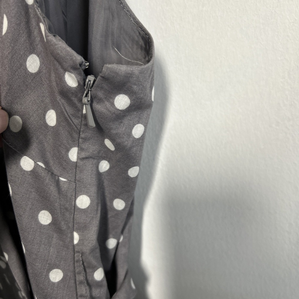 Evan Picone Women's 10 Gray White Polka Dot Dress Belted Sleeveless Collar Zip‎ - Picture 5 of 16